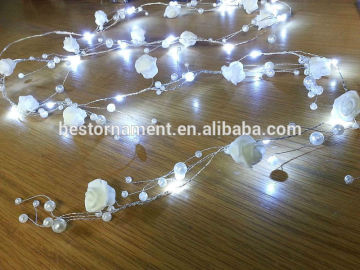 Wedding LED Wired Rose & Pearl Garland