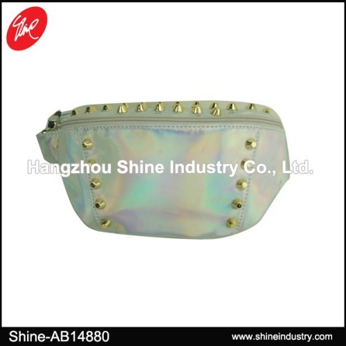 Holographic Faux Leather Ladies Waist Bag with rivets