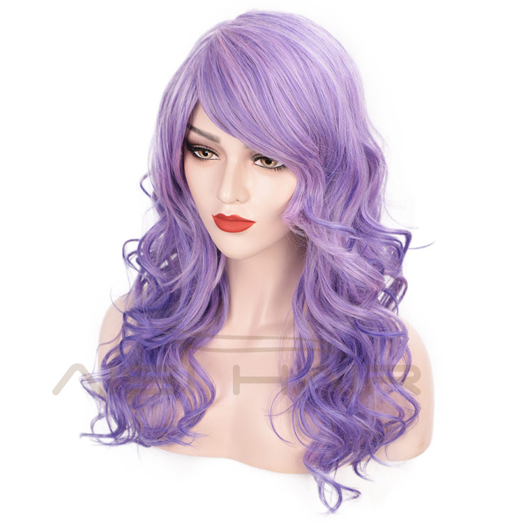 Aisi Hair Long Wavy Hair Purple High Temperature Synthetic Wigs for Women Fashion Female Cosplay Party Christmas Wigs