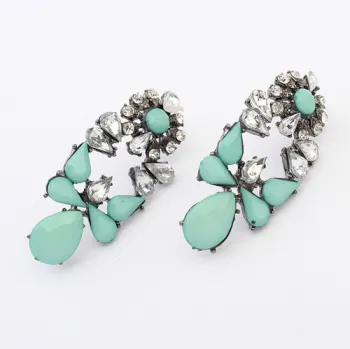 Fashion Jewelry Hollow Out resin & clear crystal flower Stud Earrings For Women With gun black plated metal wholesale