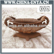 Rustic Oval Garden Urn with flower decor and handles