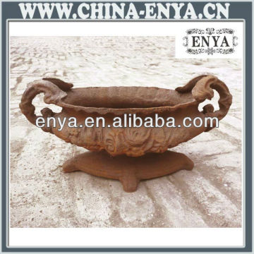 Rustic Oval Garden Urn with flower decor and handles