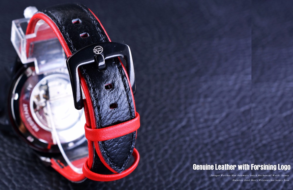 Top Brand Luxury Mens Forsining Motorcycle Design Transparent Genuine Strap Waterproof Skeleton Men Automatic Watches Clock