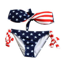 Women Bikinis with US Flag Printed, Strapless Less Designs, OEM accept
