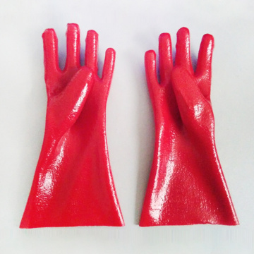 Guantes recubiertos de PVC azules impermeables.