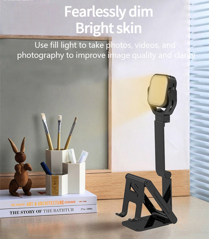 Dimmable LED Fill Light Foldable Handphone Mobile Phone Table Stand