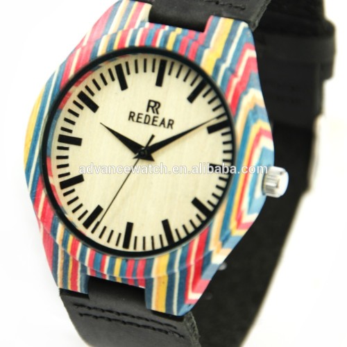 2017 wholesale wooden watches with colorful wood watches handmade by manufacturer