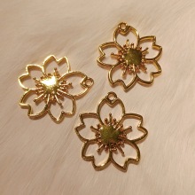Pandahall Sakura Flower Golden Alloy Open-Back Bezel Earring and Pendant