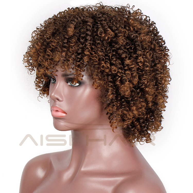 Aisi Hair Afro Kinky Curly Short Wigs Brown color Heat Resistant Synthetic Fiber Short Afro Curly Wigs for Black Women