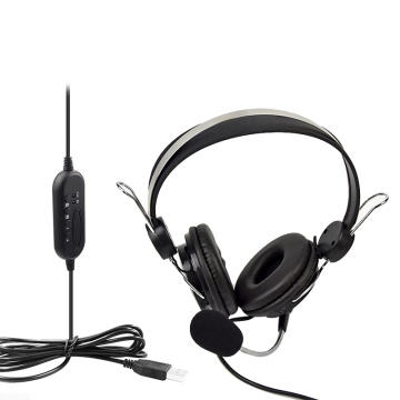 Auricular de computador com fio USB &amp; 3.5mm fones de ouvido com microfone