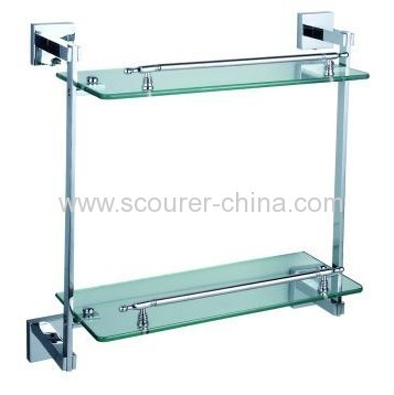 Bathroom Double Glass Chrome Shelf 