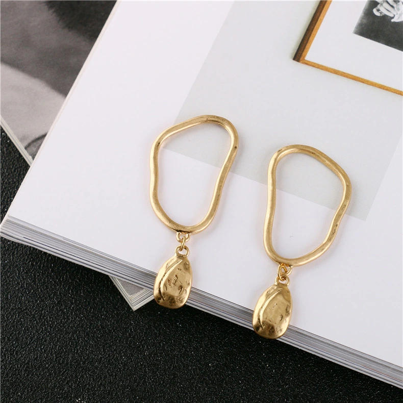 Top Design OEM Women Promotion Gift Pendant Earrings Jewelry Geometric Dangle Simple Gold Copper Alloy Drop Stud Charm Earring