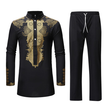 OEM African Style Ethnic Print Long Sleeved Pants Set for Men - Plus Size African Clothing