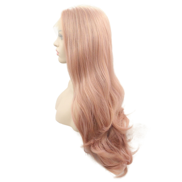 Lace Front Wavy Pink Color Synthetic Hair Wigs Short Bob