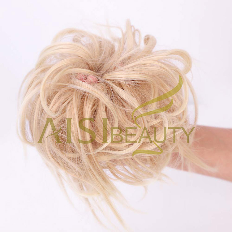 Aisi Beauty New Design Wholesale Multi Color Synthetic Curly Messy Donut Chignon Bun Elastic Rope Rubber Band Hair Extension