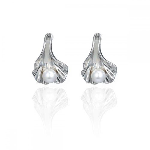 Fashion New Geometric Simple Temperament Metal Folds Shell Pearl Earrings Eardrop Dangler Beautiful Jewelry Gift For Women