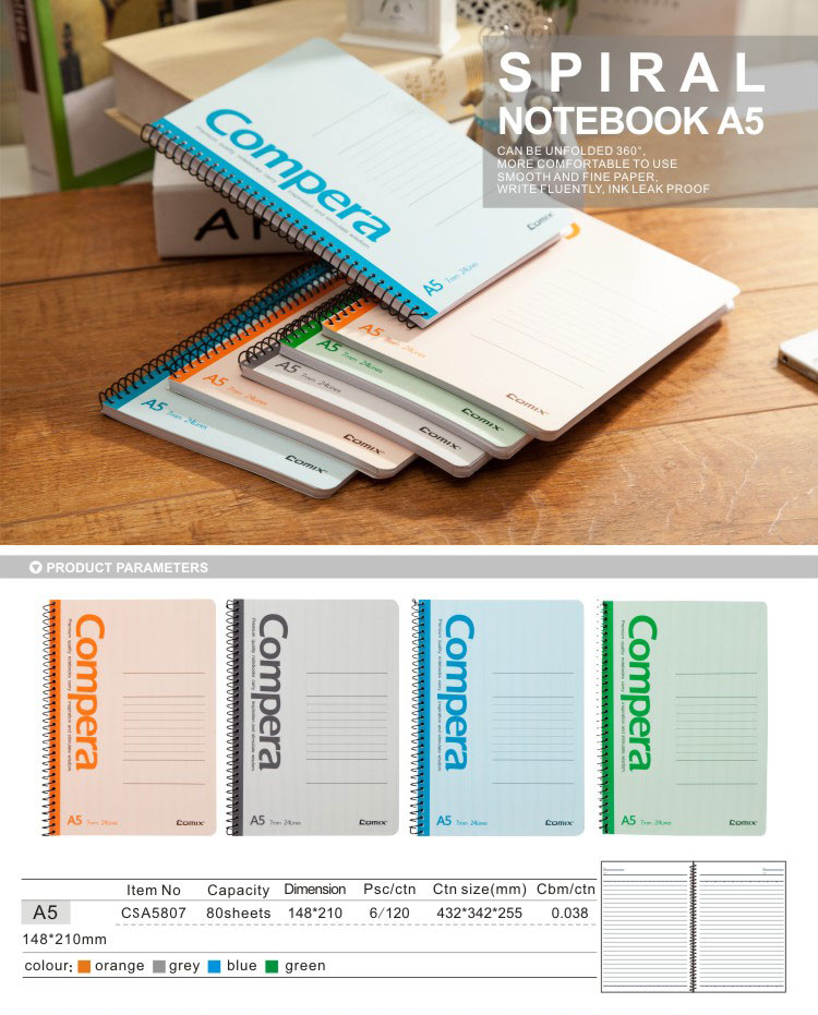 Wholesale office and school supplies PP cover 50/80 sheets A5 spiral notebook