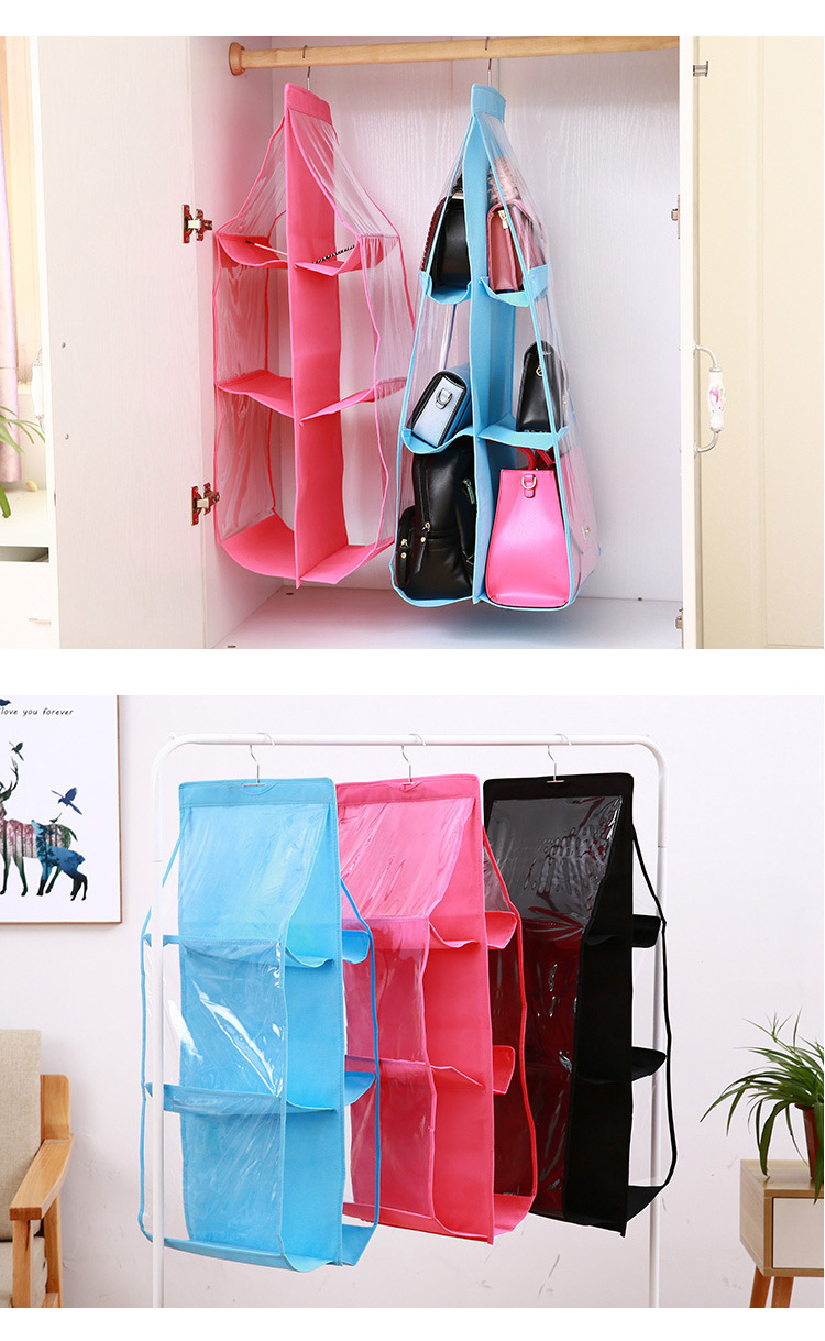 6 Pocket Hanging Handbag Organizer for Wardrobe Closet Transparent Storage Bag Handbag organizer storage