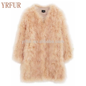 YR500 Fluffy Turkey Feather Fur Jacket /Women Winter Fur Coat