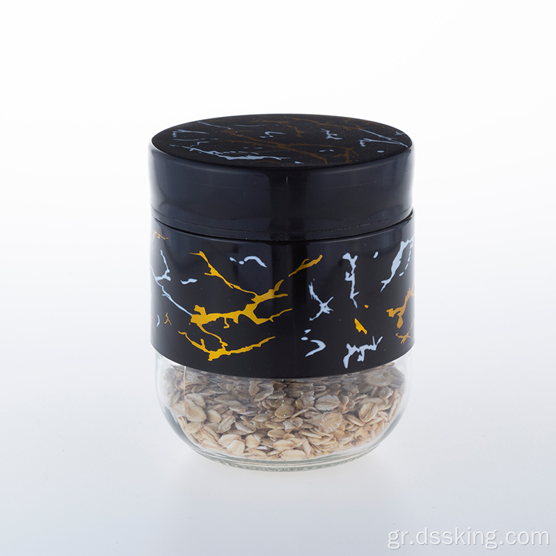 Μαύρο χρυσό εκτύπωση 6 τεμαχίων 400ml βάζο γυαλί τροφή αποθήκευσης γυαλί καρύδια κουζίνα φαγητό αποθήκευσης γυαλί βάζο