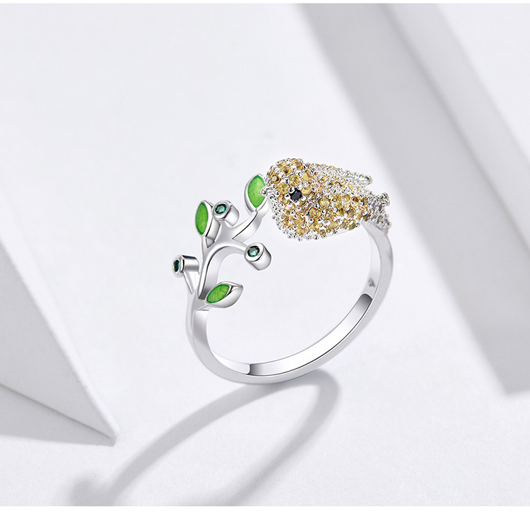 hot selling cooper ring gold bird flower open ring adjustable cubic zircon enamel ring copper