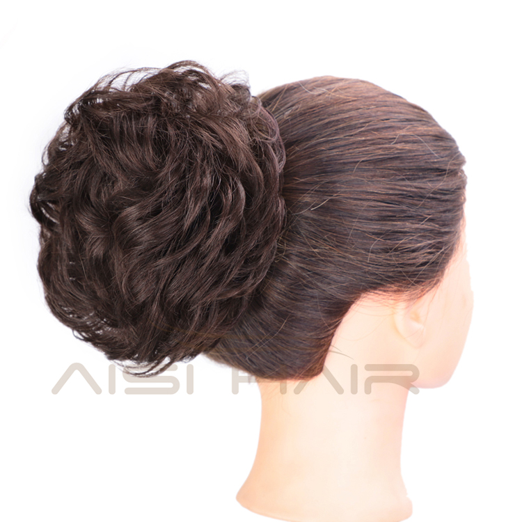 Aisi Hair Brazilian Human Hair Dark Brown Curly Chignon Bun Elastic Rope Rubber Band Hairpiece Clip In Extension For Women