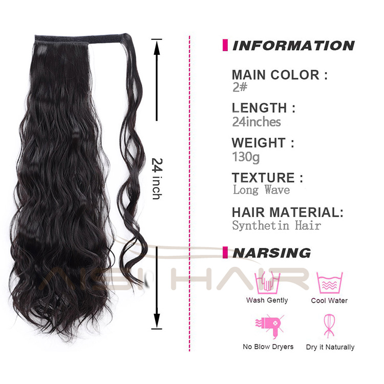 Aisi Hair Synthetic Body Wave Long Wavy Ponytail Hair Extensions Black Wrap Around Clip In Hairpieces for Black Women