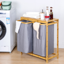Bamboo Double Laundry Hamper with Top Shelf