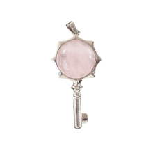 Rose Quartz Round Cabs Silver Alloy Key Pendant for DIY Making Jewelry
