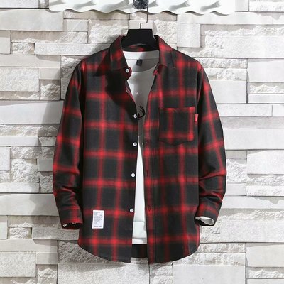 Plaid Shirt Men's Long-Sleeved Korean Loose Trend Hong Kong Style Handsome Japanese Couple Casual Jacket