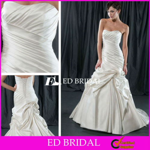 Trumpet Mermaid Strapless Straight Neckline Ivory Satin Stylish Gown Wedding Dress