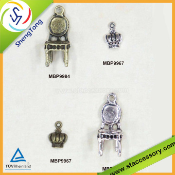 Wholesale alloy chair charms, crown charms for crafts, bulk alloy charms