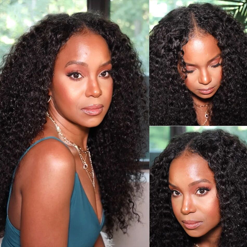ISEE Hair New V Part Wig Human Hair Curly,Raw Burmese Hair Glueless Thin Part Wig,U Part Wig Blend With Your Own Hairline