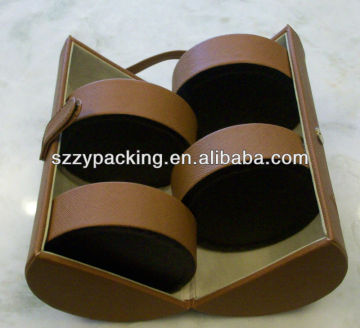 leather covered tiers box with handle