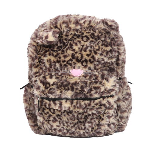Faux fur backpack cheetah print pattern kids plush backpack wholesale bags