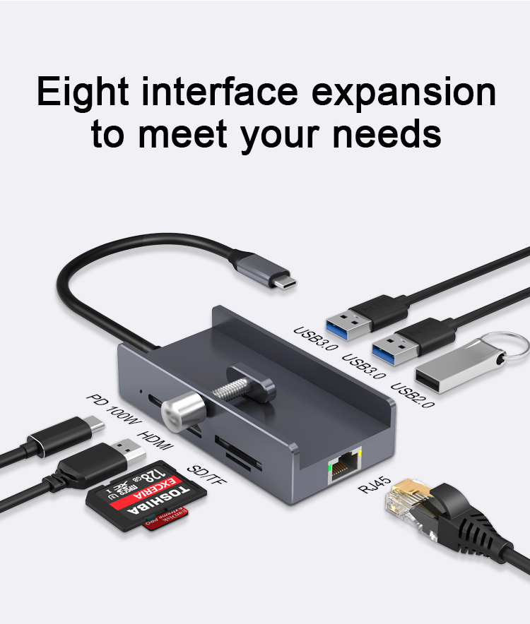Clamp Design USB C Docking Station Ethernet Hub