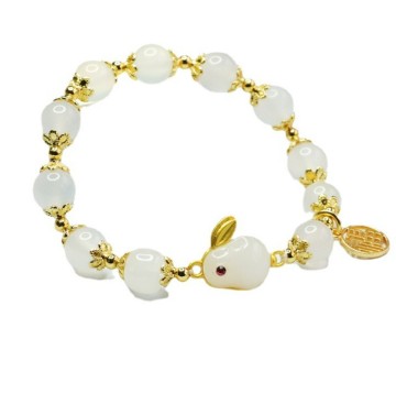 White Jade Rabbit Bracelet - Natural Raw Stones Fashion Jewelry for Women