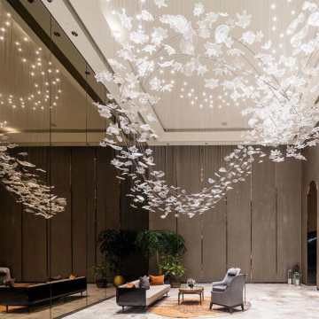 Large crystal ceiling chandelier in the lobby