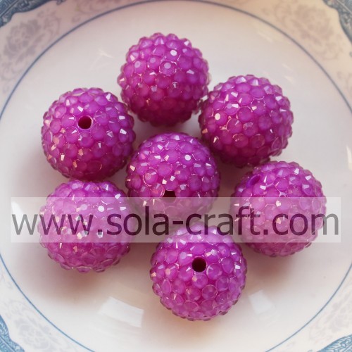 Bricolage violet 16 * 18 MM résine fluorescente strass perles rondes recherche de bijoux