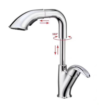 Chrome Pull Out Rotatable Bathroom Basin Faucet