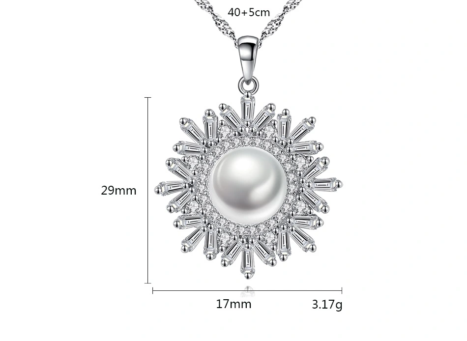 Snowflake Shape 925 Stainless Silver Freshwater Pearl Pendant Necklaces