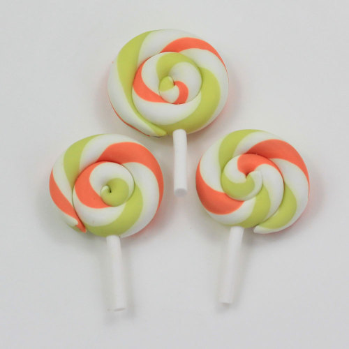 High Quality Beauty 10 Colors Kawaii Spiral Lollipop Candy Polymer Clay Cabochons Flatback For DIY Phone Decoration