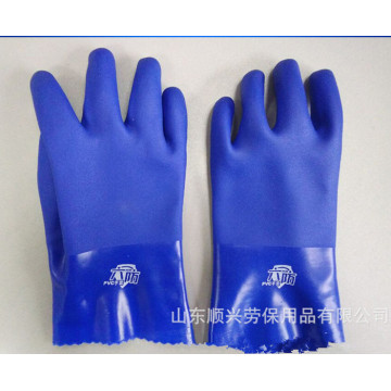 Blue PVC gloves with impregnated sandy Finish 27cm