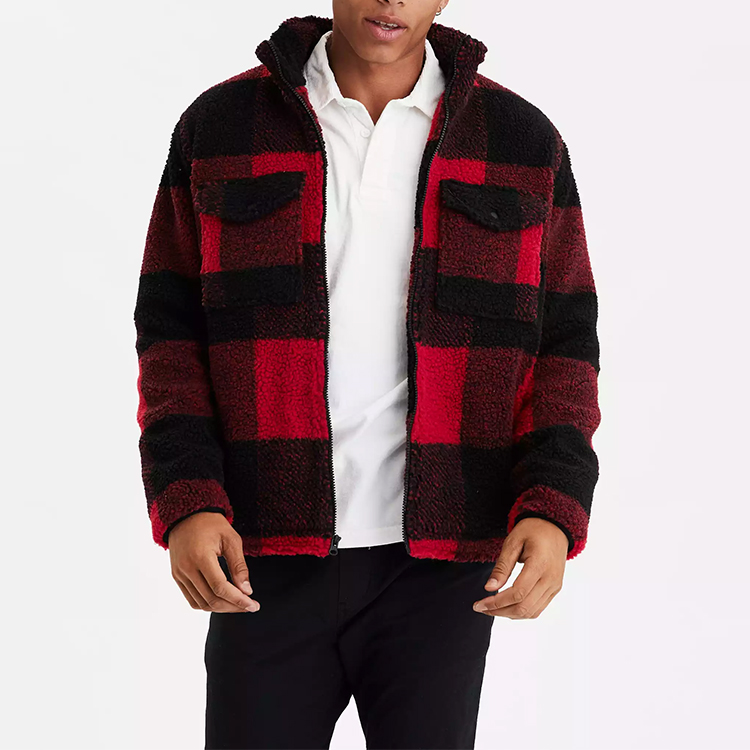 Zipper up Plaids Sherpa Jacket de haute qualité en gros