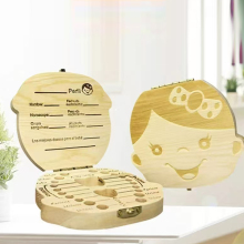 Multifunctional Wood Baby Teeth Box with Painted Technique
