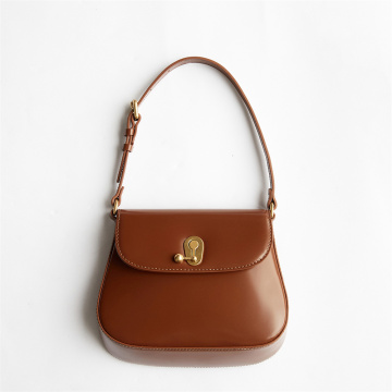 Classic Brown Glossy Hand-Scrubbed Box Leather Shoulder bag