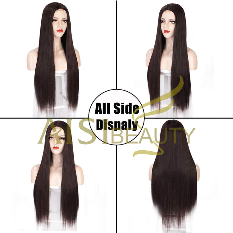 Aisi Beauty Hotselling Vendor Cheap Long Silky Straight Brown Wig Swiss Lace Synthetic Hair For Black Women Lace Front Wig