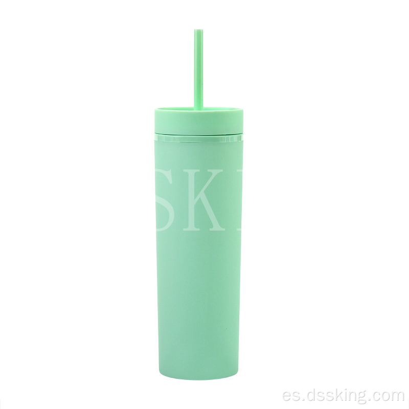 Vaso de plástico acrílico de doble pared reutilizable de 16 oz de 16 oz de doble pared con tapas y pajitas