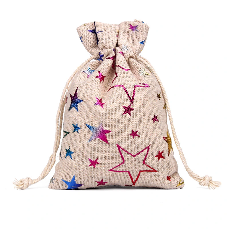 Christmas Linen Drawstring Bag Linen Cosmetic Bag Small Jute Bag for Cosmetic/Jewelry Gift