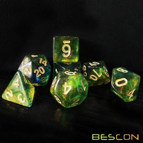 Bescon New Moonstone Dice Azure Stone, Polyhedral Dice Set of 7